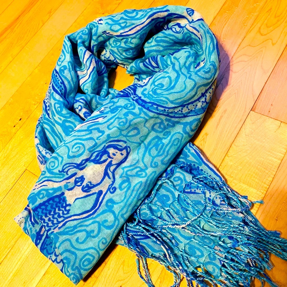 Lilly Pulitzer Mermaid Blue Scarf “Nice Tail!”